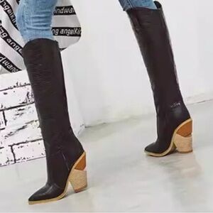 Tall Black Western-Inspired Women's Knee Boots